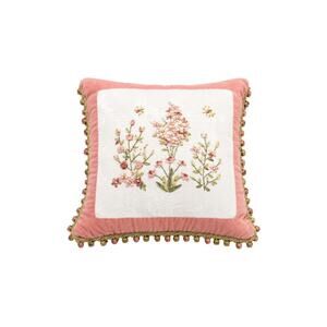 Botanical Embroidered Accent Pillow Pink Velvet Tassel Fringe